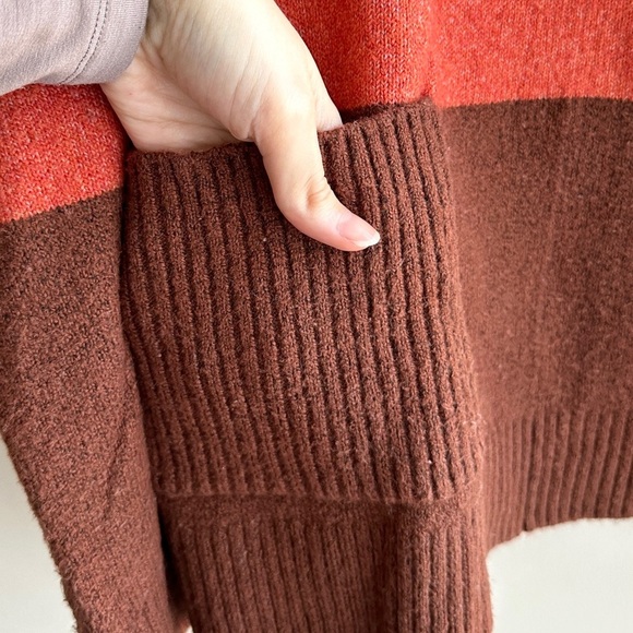 LOFT Tri Colorblock Cowl Neck Sweater, Cream/Tan/Orange/Brown, Size Small - Picture 8 of 16